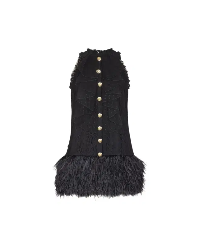 Lace Feather Trim Mini Dress