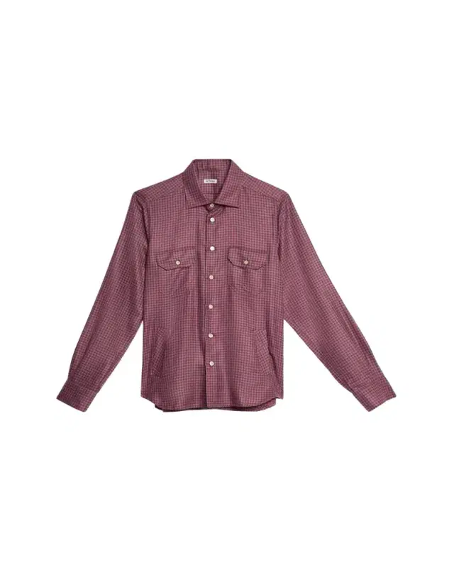 Men's Cashmere and Silk Small Check Overshirt