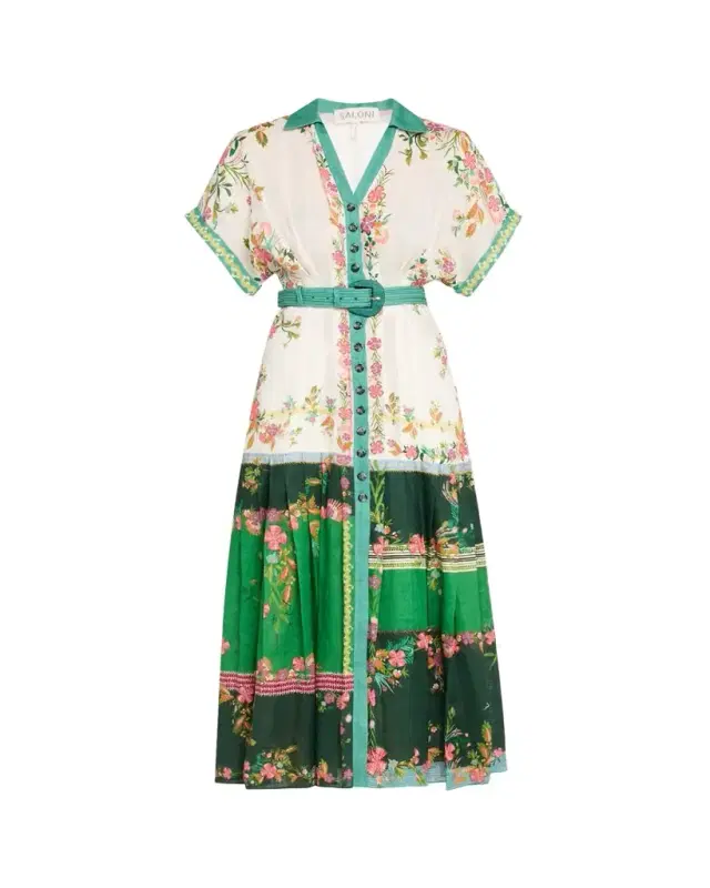 Riya-B Belted Floral Linen Maxi Shirt Dress