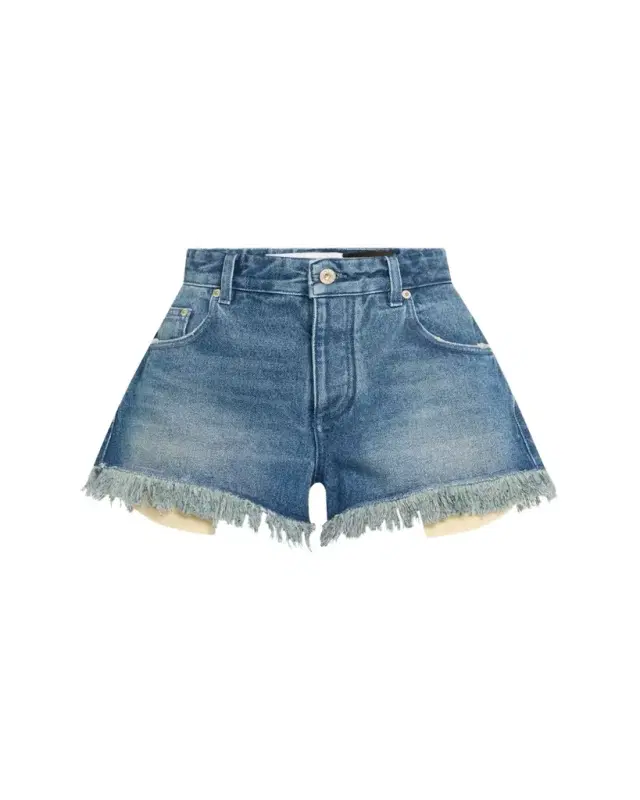 Anagram Detail Frayed Denim Shorts