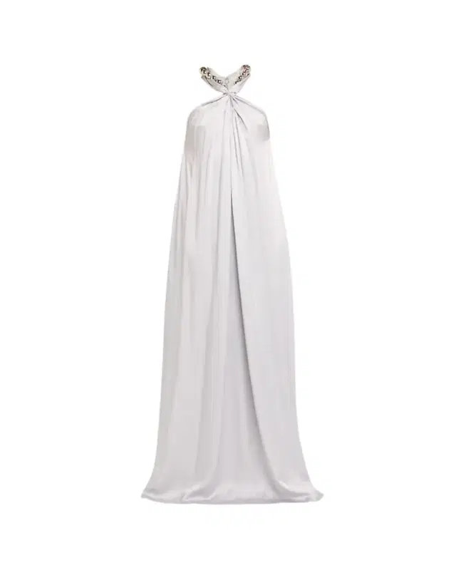 Ball-Collar Satin Halter Gown