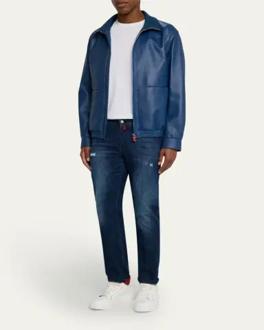 Kiton Men's Leather Full-Zip Bomber Jacket | Thumbnail 2 Kiton Men's Leather Full-Zip Bomber Jacket | Thumbnail 2