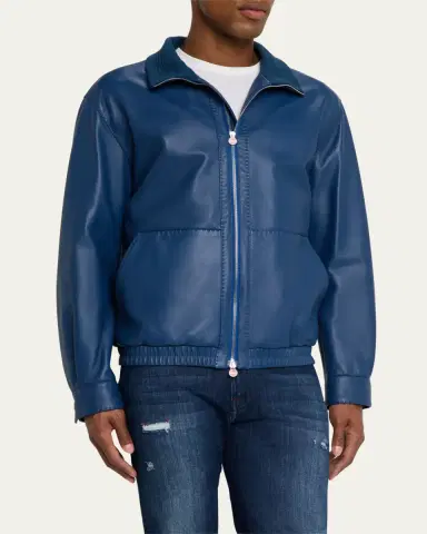 Kiton Men's Leather Full-Zip Bomber Jacket | Thumbnail 4 Kiton Men's Leather Full-Zip Bomber Jacket | Thumbnail 4