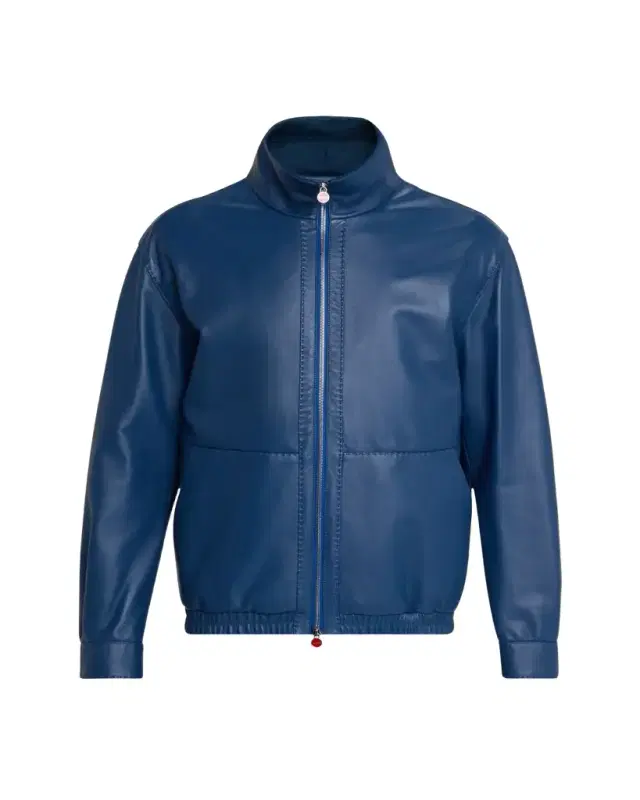 Men's Leather Full-Zip Bomber Jacket