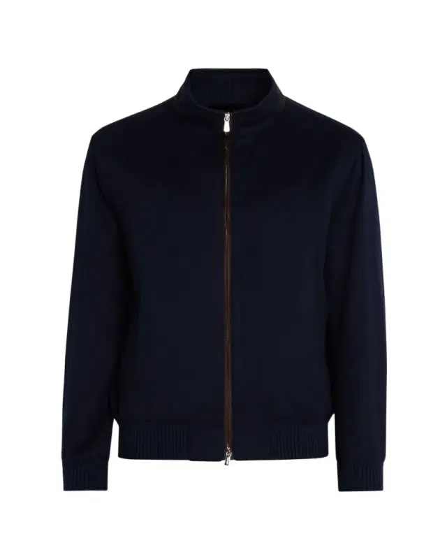 Men's Beaver Cashmere Suede-Trim Full-Zip Blouson
