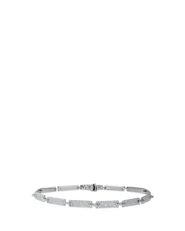 14K White Gold Diamond Tag Bracelet, 7"L