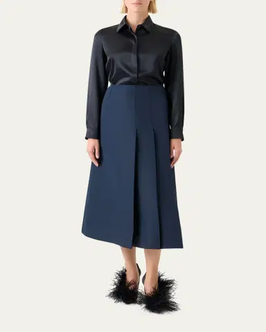 Akris Pleated Ottoman Silk Midi A-Line Skirt | Thumbnail 2