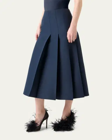 Akris Pleated Ottoman Silk Midi A-Line Skirt | Thumbnail 4