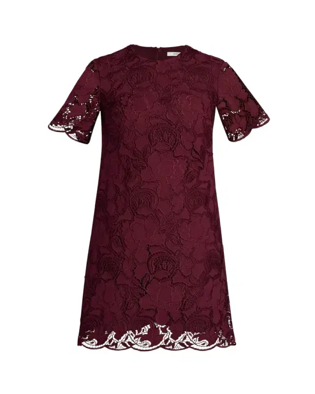 Embroidered Cutwork Short-Sleeve Mini Dress