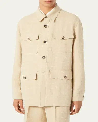 Loro Piana Men's Clem Summer Linen and Silk Shirt Jacket | Thumbnail 4 Loro Piana Men's Clem Summer Linen and Silk Shirt Jacket | Thumbnail 4