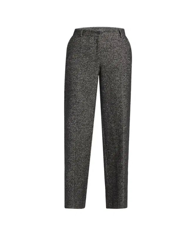 Herringbone Wool Straight-Leg Trousers