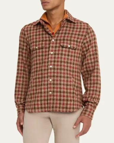 Kiton Men's Speckled Cashmere Overshirt | Thumbnail 4