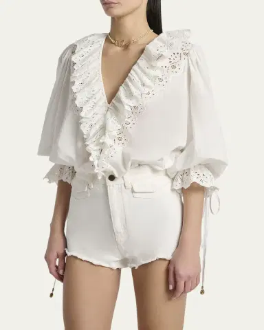 Chloé Eyelet-Embroidered Ruffle Cotton Voile Blouse | Thumbnail 4