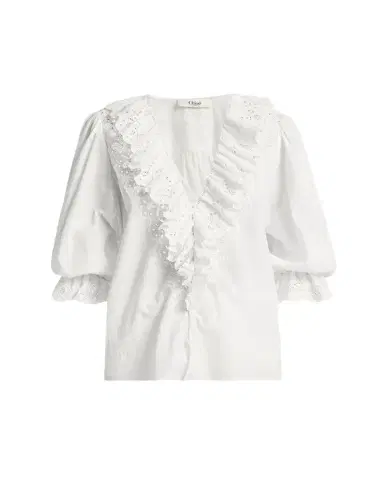Chloé Eyelet-Embroidered Ruffle Cotton Voile Blouse | Thumbnail 1
