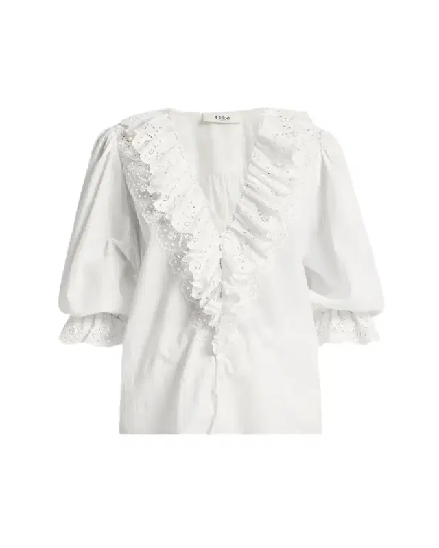 Chloe Eyelet-Embroidered Ruffle Cotton Voile Blouse
