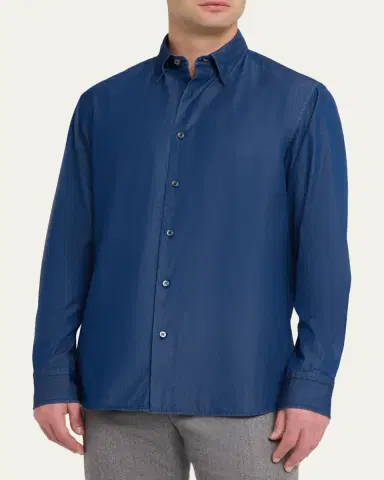 Brioni Men's Cotton Denim Casual Button-Down Shirt | Thumbnail 4 Brioni Men's Cotton Denim Casual Button-Down Shirt | Thumbnail 4