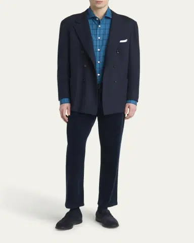 Kiton Men's Cashmere Jersey Double-Breasted Blazer | Thumbnail 2