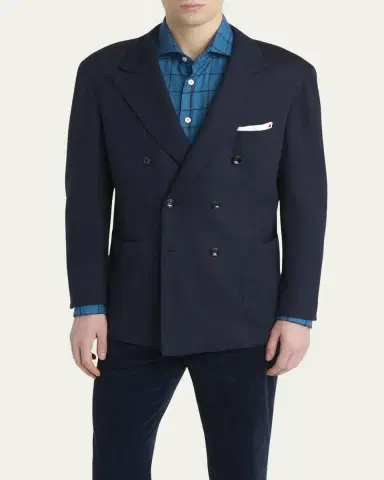 Kiton Men's Cashmere Jersey Double-Breasted Blazer | Thumbnail 4