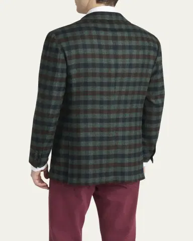 Kiton Men's Cashmere and Silk Check Single-Breasted Sport Coat | Thumbnail 3 Kiton Men's Cashmere and Silk Check Single-Breasted Sport Coat | Thumbnail 3