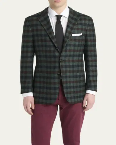 Kiton Men's Cashmere and Silk Check Single-Breasted Sport Coat | Thumbnail 4 Kiton Men's Cashmere and Silk Check Single-Breasted Sport Coat | Thumbnail 4