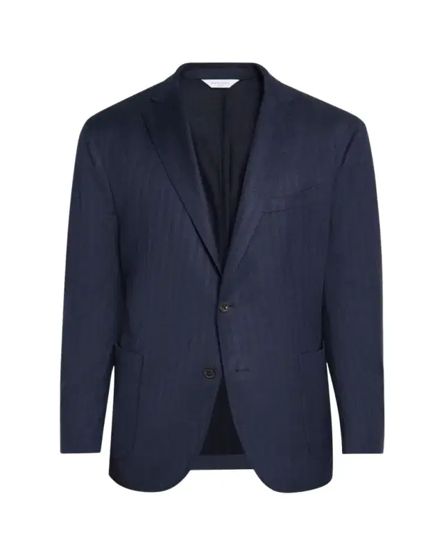 Men's Wool and Silk Herringbone Notch-Lapel Sport Coat