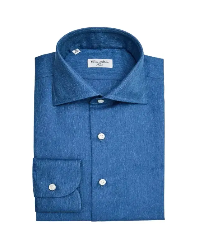 Men's Cotton Herringbone Spread-Collar Sport Shirt
