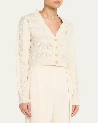 Diotima Apres Ladder Knit V-Neck Crop Cardigan | Thumbnail 4