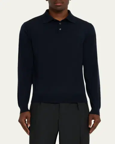 Fioroni Men's Fine Merino Wool Long-Sleeve Polo Shirt | Thumbnail 4 Fioroni Men's Fine Merino Wool Long-Sleeve Polo Shirt | Thumbnail 4