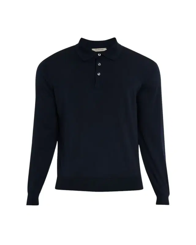 Men's Fine Merino Wool Long-Sleeve Polo Shirt