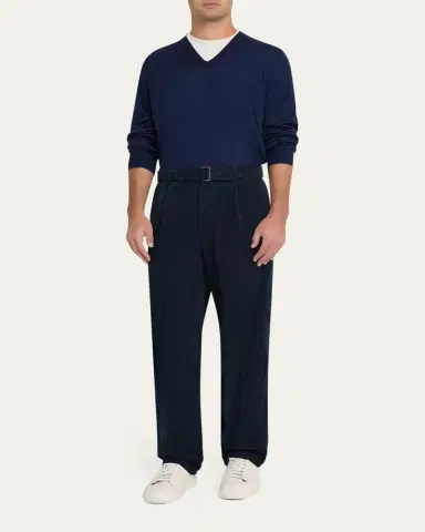 OFFICINE GÉNÉRALE Men's Corduroy Self-Belt Pleated Pants | Thumbnail 2
