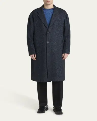 KNT Men's Cashmere Blend Dark Blue Overcoat | Thumbnail 2