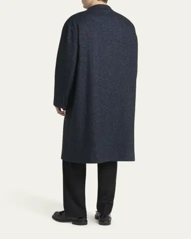 KNT Men's Cashmere Blend Dark Blue Overcoat | Thumbnail 3