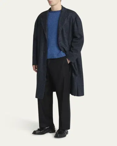 KNT Men's Cashmere Blend Dark Blue Overcoat | Thumbnail 4