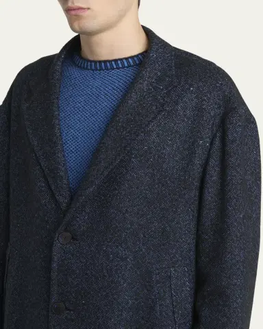KNT Men's Cashmere Blend Dark Blue Overcoat | Thumbnail 5