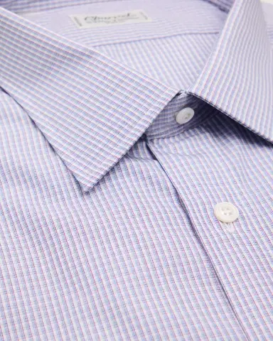 Charvet Men's Cotton Micro-Check Point Collar Slim Dress Shirt | Thumbnail 2