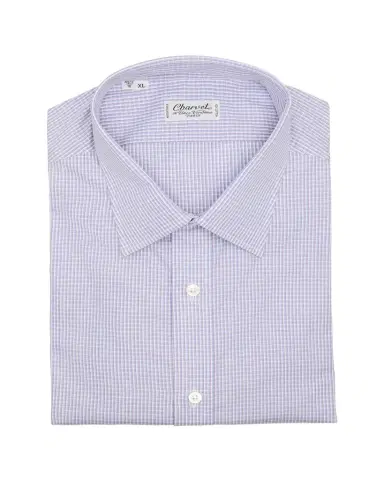 Charvet Men's Cotton Micro-Check Point Collar Slim Dress Shirt | Thumbnail 1