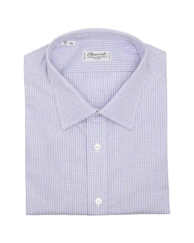 Men's Cotton Micro-Check Point Collar Slim Dress Shirt