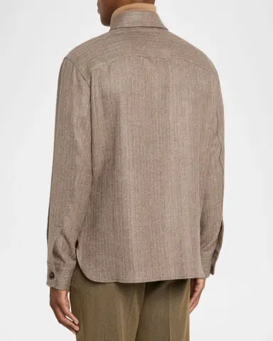 Loro Piana Men's Jim Wool and Linen Herringbone Overshirt | Thumbnail 2