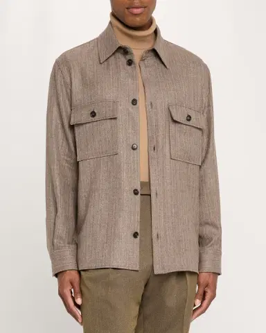 Loro Piana Men's Jim Wool and Linen Herringbone Overshirt | Thumbnail 3