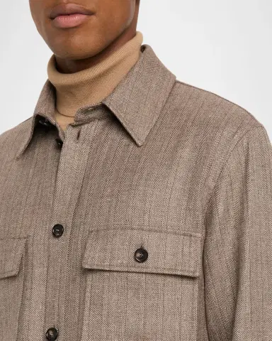 Loro Piana Men's Jim Wool and Linen Herringbone Overshirt | Thumbnail 4