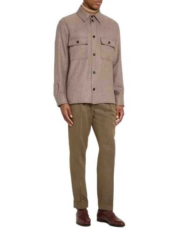 Men's Jim Wool and Linen Herringbone Overshirt