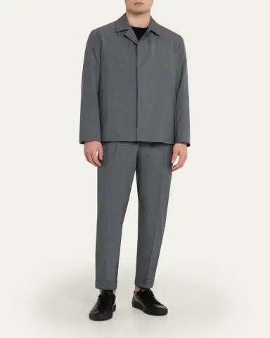 KNT Men's Wool Sharkskin Stretch Pleated Trousers | Thumbnail 2