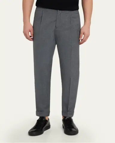 KNT Men's Wool Sharkskin Stretch Pleated Trousers | Thumbnail 4