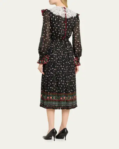 Valentino Garavani Metallic Floral-Print Silk Midi Dress | Thumbnail 3