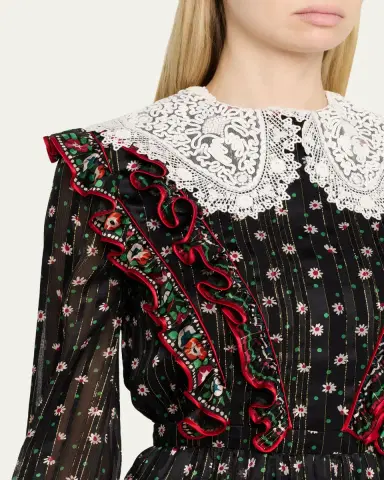 Valentino Garavani Metallic Floral-Print Silk Midi Dress | Thumbnail 5