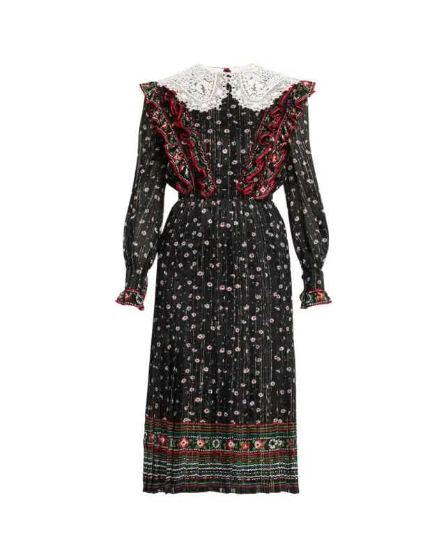 Valentino Garavani Metallic Floral-Print Silk Midi Dress