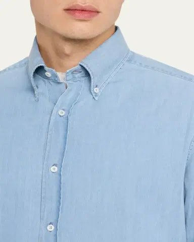 Brunello Cucinelli Men's Cotton Denim Button-Down Shirt | Thumbnail 5 Brunello Cucinelli Men's Cotton Denim Button-Down Shirt | Thumbnail 5