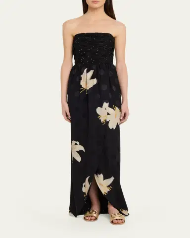 Valentino Garavani Crepe de Chine Jacquard Long Strapless Dress | Thumbnail 2 Valentino Garavani Crepe de Chine Jacquard Long Strapless Dress | Thumbnail 2