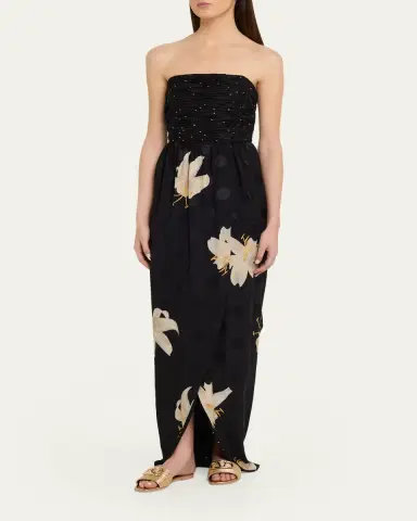 Valentino Garavani Crepe de Chine Jacquard Long Strapless Dress | Thumbnail 4 Valentino Garavani Crepe de Chine Jacquard Long Strapless Dress | Thumbnail 4