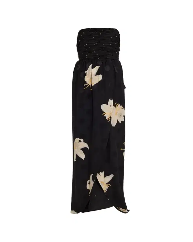Crepe de Chine Jacquard Long Strapless Dress